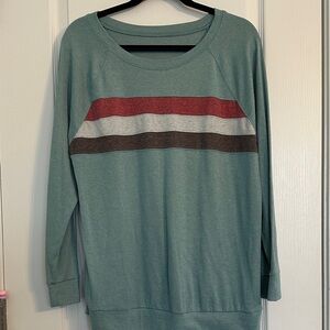 Light Teal/Dark Seafoam Long Sleeve Top with Striped Design